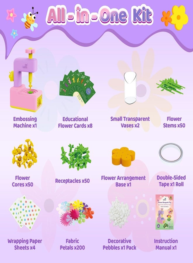 كيديتوس مجموعة ألعاب باقات الزهور القماشية من كيديتوس، ألعاب يدوية للأطفال - لعبة صنع الزهور، اصنعي باقة زهورك بنفسك، هدية عيد ميلاد فنية وحرفية للفتيات الصغيرات من عمر 3 سنوات فما فوق، نشاط تعليمي - Image 5